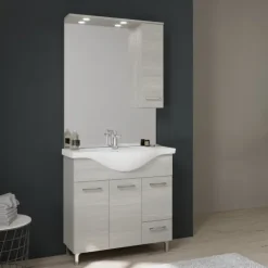 85 cm Badezimmermöbel-Set in Eiche grau Holzoptik | Rimini