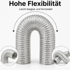 Abluftschlauch 80 mm flexibel Für Klima-, Lüftungs- und Abluftanlagen Feuerfest langlebig und mit robuster Aluminium-Innenbeschichtung