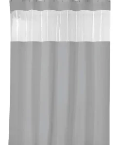 ADOB Anti-Schimmel Duschvorhang aus Peva in Schwarz mit Sichtfenster, Maße 180 x 200 cm, waschbar, mit Gewichtsband und 12 Duschvorhangringen