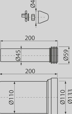 alcadrain WC Zubehör komplett DN110, 200 mm, PE, verchromt
