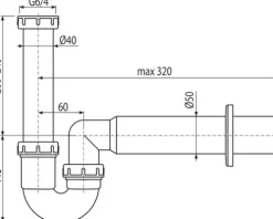 Alca Röhrensiphon für Spüle 1 1/2" x 40 mm Kunststoff grau A80-DN40-ECO