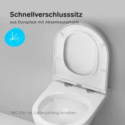 AM.PM Spülrandloses Wand Hänge WC Weiß kurz aus Keramik Wand WC mit WC-Sitz Soft-Close Absenkautomatik Toilettensitz Duroplast abnehmbar, Tiefspüler WC Hänge Toilette CTA1700SC Hit