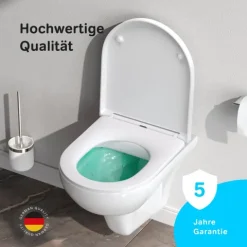 AM.PM Spülrandloses Wand Hänge WC Weiß kurz aus Keramik Wand WC mit WC-Sitz Soft-Close Absenkautomatik Toilettensitz Duroplast abnehmbar, Tiefspüler WC Hänge Toilette CTA1700SC Hit