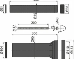 Anschlussgarnitur Alca für WC 90 mm 45 mm x 300 mm M9000-DIY