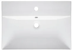 aquaSu® Moderner Waschtisch Malea 60 cm | Design-Waschbecken mit Überlauf und Hahnloch | Hänge-Waschbecken modern | Waschtisch wandhängend | 60 x 42 cm | Sanitärkeramik in weiß | 562300