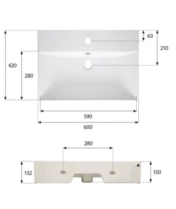 aquaSu® Moderner Waschtisch Malea 60 cm | Design-Waschbecken mit Überlauf und Hahnloch | Hänge-Waschbecken modern | Waschtisch wandhängend | 60 x 42 cm | Sanitärkeramik in weiß | 562300