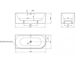 Badewanne OTTOFOND Afinar Corner 80 x 180 cm rechte Ecke abgerundet weiß/schwarz glänzend 703946