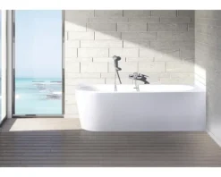 Badewanne OTTOFOND Messina 78 x 178 cm linke Ecke abgerundet weiß glänzend mit Schürze 71230