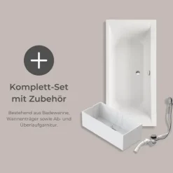 Badewanne Schulte Onda 190x90 cm Komplettset mit Wannenträger und Ab- und Überlaufgarnitur