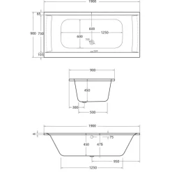 Badewanne Schulte Onda 190x90 cm Komplettset mit Fußgestell und Ab- und Überlaufgarnitur