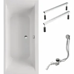 Badewanne Schulte Onda 170x75 cm Komplettset mit Fußgestell und Ab- und Überlaufgarnitur
