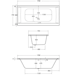Badewanne Schulte Onda 170x75 cm Komplettset mit Fußgestell und Ab- und Überlaufgarnitur