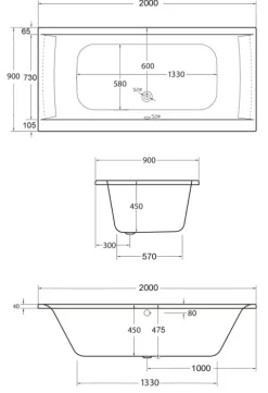 Badewanne Schulte Onda 200x90 cm Komplettset mit Fußgestell und Ab- und Überlaufgarnitur