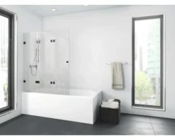 Badewannenaufsatz 3-teilig Aurlane Black Soul 3 120 x 140 cm Klarglas Profilfarbe schwarz BWF311