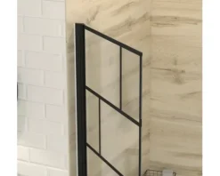 Badewannenaufsatz 1-teilig Aurlane Bricks 80 x 140 cm Klarglas Profilfarbe schwarz FAC688