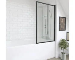 Badewannenaufsatz 1-teilig Aurlane Dark Edge 75 x 130 cm Klarglas Profilfarbe schwarz FAC602