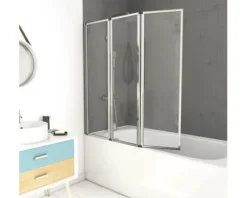Badewannenaufsatz 3-teilig Aurlane Triple 143 x 125 cm Klarglas Profilfarbe chrom FAC276