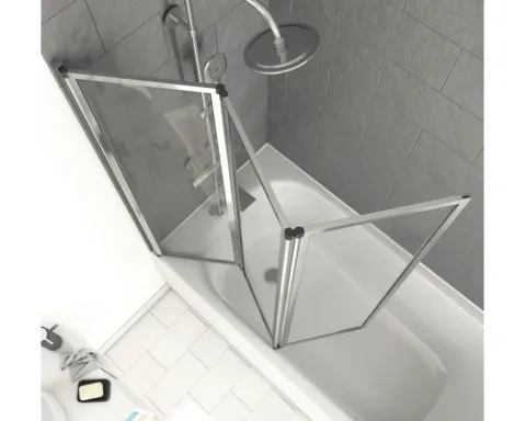 Badewannenaufsatz 3-teilig Aurlane Triple 143 x 125 cm Klarglas Profilfarbe chrom FAC276