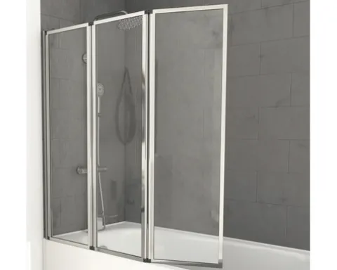 Badewannenaufsatz 3-teilig Aurlane Triple 143 x 125 cm Klarglas Profilfarbe chrom FAC276