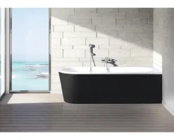 Badewanne OTTOFOND Messina 78 x 178 cm linke Ecke abgerundet weiß/schwarz glänzend 703806