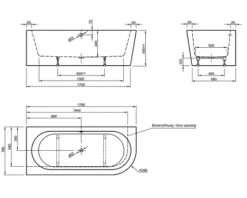 Badewanne OTTOFOND Messina 78 x 178 cm rechte Ecke abgerundet weiß/schwarz glänzend 703807