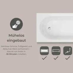 Badewanne Schulte Rio Canto links 1700x750 mm weiß inkl. Ablaufgarnitur Push-Up, Chrom