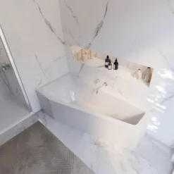 Badewanne Schulte Riva links 170x75 cm mit Fußgestell und Ab- und Überlaufgarnitur