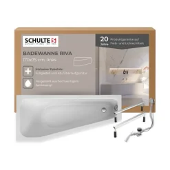 Badewanne Schulte Riva links 170x75 cm mit Fußgestell und Ab- und Überlaufgarnitur