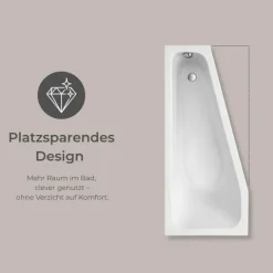 Badewanne Schulte Riva links 170x75 cm mit Fußgestell und Ab- und Überlaufgarnitur