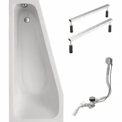 Badewanne Schulte Riva links 170x75 cm mit Fußgestell und Ab- und Überlaufgarnitur
