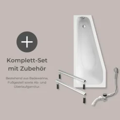 Badewanne Schulte Riva links 170x75 cm mit Fußgestell und Ab- und Überlaufgarnitur