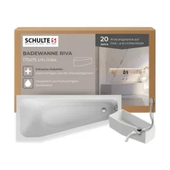 Badewanne Schulte Riva links 170x75 cm mit Wannenträger und Ab- und Überlaufgarnitur