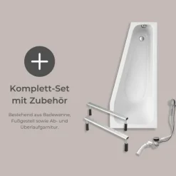 Badewanne Schulte Riva rechts 170x75 cm mit Fußgestell und Ab- und Überlaufgarnitur