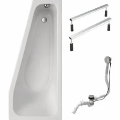 Badewanne Schulte Riva rechts 170x75 cm mit Fußgestell und Ab- und Überlaufgarnitur