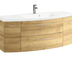 Badmöbel-Set Cassca Sprint BxT 121 x 46,2 cm Frontfarbe Eiche riviera 2-teilig mit Waschtisch Mineralmarmor