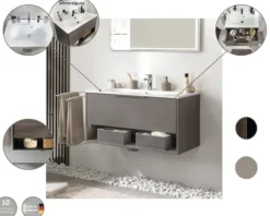 Badmöbel-Set FACKELMANN B.Paris BxHxT 705 x 498 x 465 mm Frontfarbe rigoletto eiche mit Gusswaschtisch