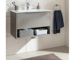 Badmöbel-Set FACKELMANN B.Paris BxHxT 705 x 493 x 465 mm Frontfarbe cubanit grey mit Glaswaschtisch