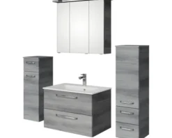Badmöbel-Set Pelipal Kumba BxHxT 137 x 200 x 50 cm Frontfarbe graphit struktur quer 5-teilig und mehr mit Mineralguss-Waschtisch, Midischrank und Unterschrank 99.770125192