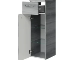 Badmöbel-Set Pelipal Kumba BxHxT 137 x 200 x 50 cm Frontfarbe graphit struktur quer 5-teilig und mehr mit Mineralguss-Waschtisch, Midischrank, Unterschrank und Wandschrank 99.770125193