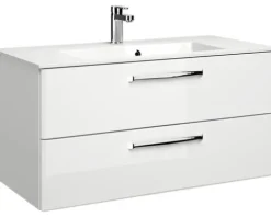 Badmöbel-Set Pelipal Kumba BxHxT 137 x 200 x 50 cm Frontfarbe weiß glanz 5-teilig und mehr mit Mineralguss-Waschtisch weiß, Unterschrank und Wandschrank 99.1070125094