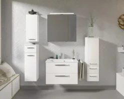 Badmöbel-Set Pelipal Kumba BxHxT 137 x 200 x 50 cm Frontfarbe weiß glanz 5-teilig und mehr mit Mineralguss-Waschtisch weiß, Midischrank, Unterschrank und Wandschrank 99.770126093
