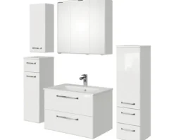 Badmöbel-Set Pelipal Kumba BxHxT 137 x 200 x 50 cm Frontfarbe weiß glanz 5-teilig und mehr mit Mineralguss-Waschtisch weiß, Midischrank, Unterschrank und Wandschrank 99.770126093