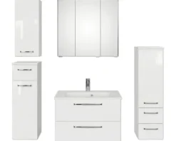 Badmöbel-Set Pelipal Kumba BxHxT 137 x 200 x 50 cm Frontfarbe weiß glanz 5-teilig und mehr mit Mineralguss-Waschtisch weiß, Midischrank, Unterschrank und Wandschrank 99.770126093