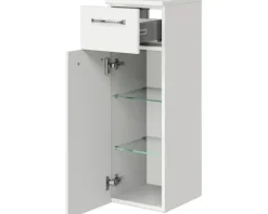 Badmöbel-Set Pelipal Kumba BxHxT 137 x 200 x 50 cm Frontfarbe weiß glanz 5-teilig und mehr mit Mineralguss-Waschtisch weiß, Midischrank, Unterschrank und Wandschrank 99.770126093
