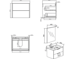 Badmöbel-Set Differnz Bolo 61 x 110 x 46 cm Frontfarbe eiche hell Waschtisch weiß und Spiegel Waschtisch Unterschrank