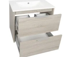 Badmöbel-Set Differnz Bolo 61 x 110 x 46 cm Frontfarbe eiche hell Waschtisch weiß und Spiegel Waschtisch Unterschrank