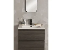 Badmöbelset Differnz Luka BxHxT 59,5 x 47 x 45,5 cm Frontfarbe grey oak mit Waschtisch aus Keramik weiß