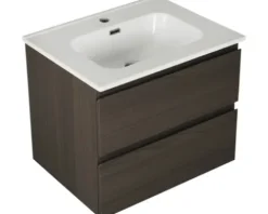 Badmöbelset Differnz Luka BxHxT 59,5 x 47 x 45,5 cm Frontfarbe grey oak mit Waschtisch aus Keramik weiß