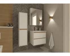 Badmöbel-Set Differnz Providence 66 x 54 x 60 cm Frontfarbe weiß Waschtisch weiß und Spiegelschrank Unterschrank Waschtisch