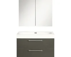 Badmöbel-Set Differnz Somero BxHxT 60 x 120 x 38 cm Frontfarbe anthrazit mit Waschtisch Mineralguss weiß